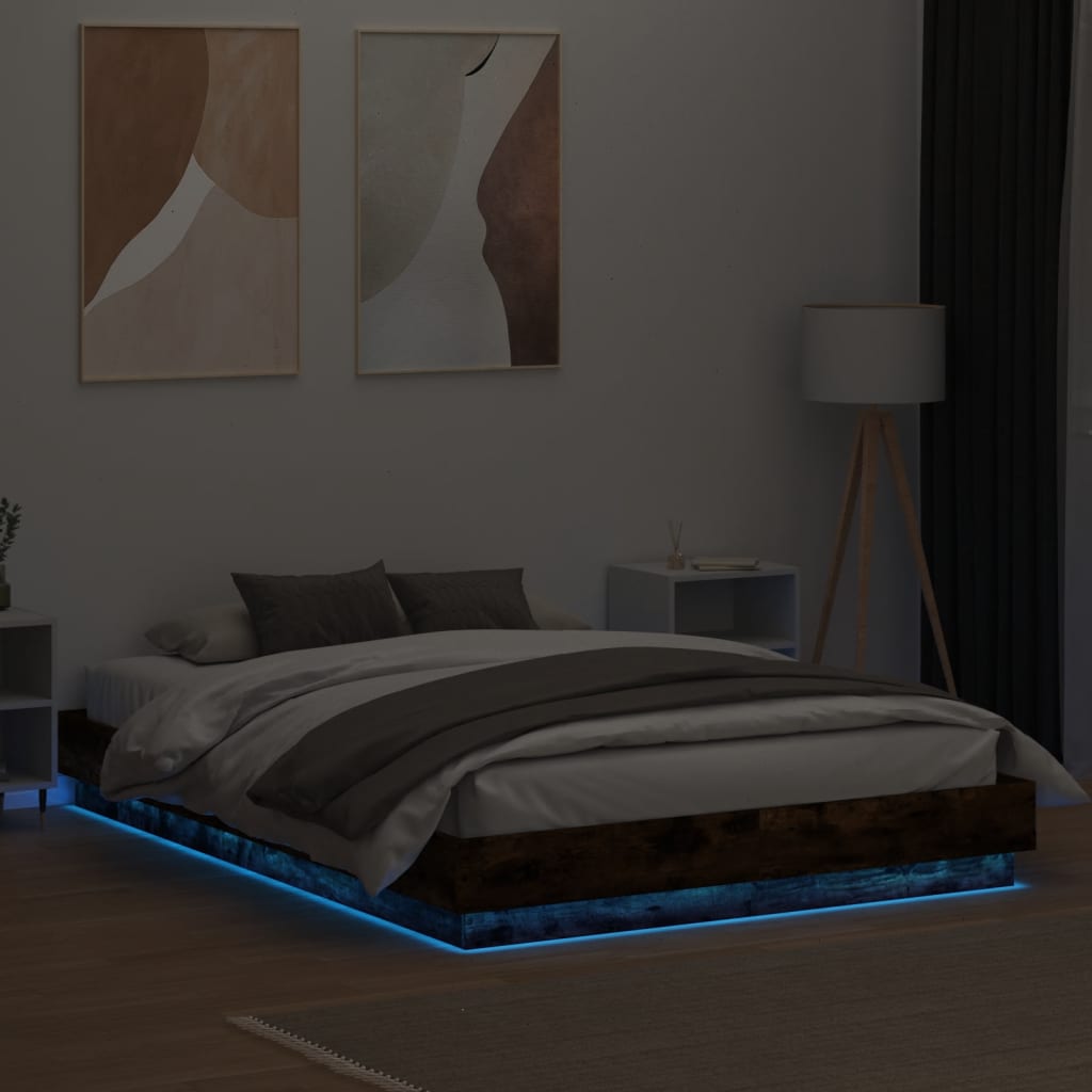 vidaXL Estructura de cama con luces LED roble ahumado 160x200 cm