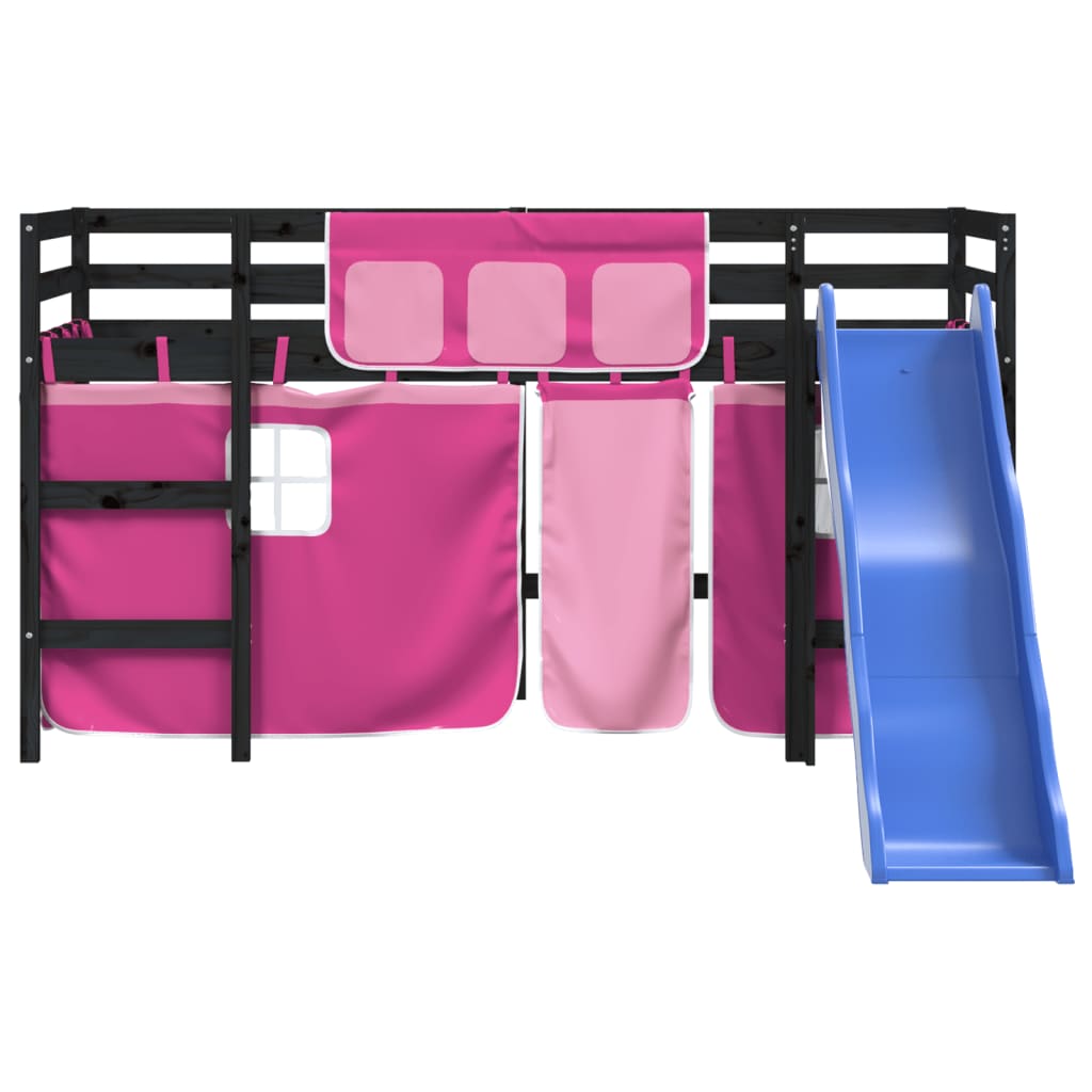 vidaXL Cama alta para niños con cortinas madera pino rosa 80x200 cm