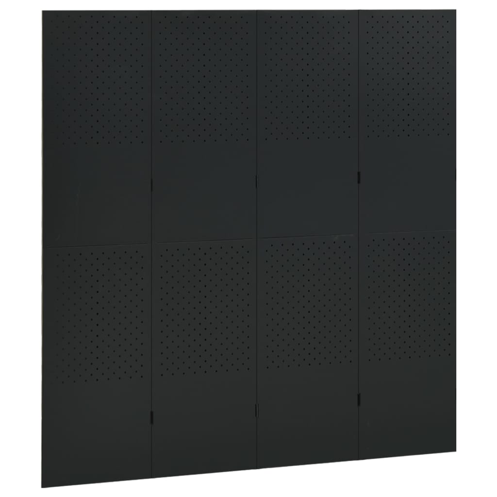 vidaXL Biombos divisores de 4 paneles 2 uds negro acero 160x180 cm