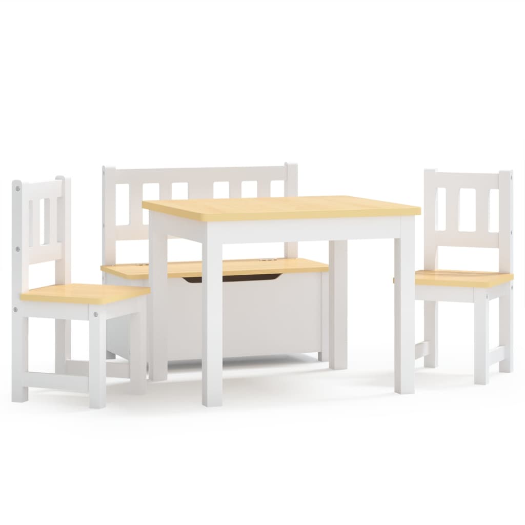 vidaXL Mesa y sillas infantiles 4 piezas MDF blanco y beige