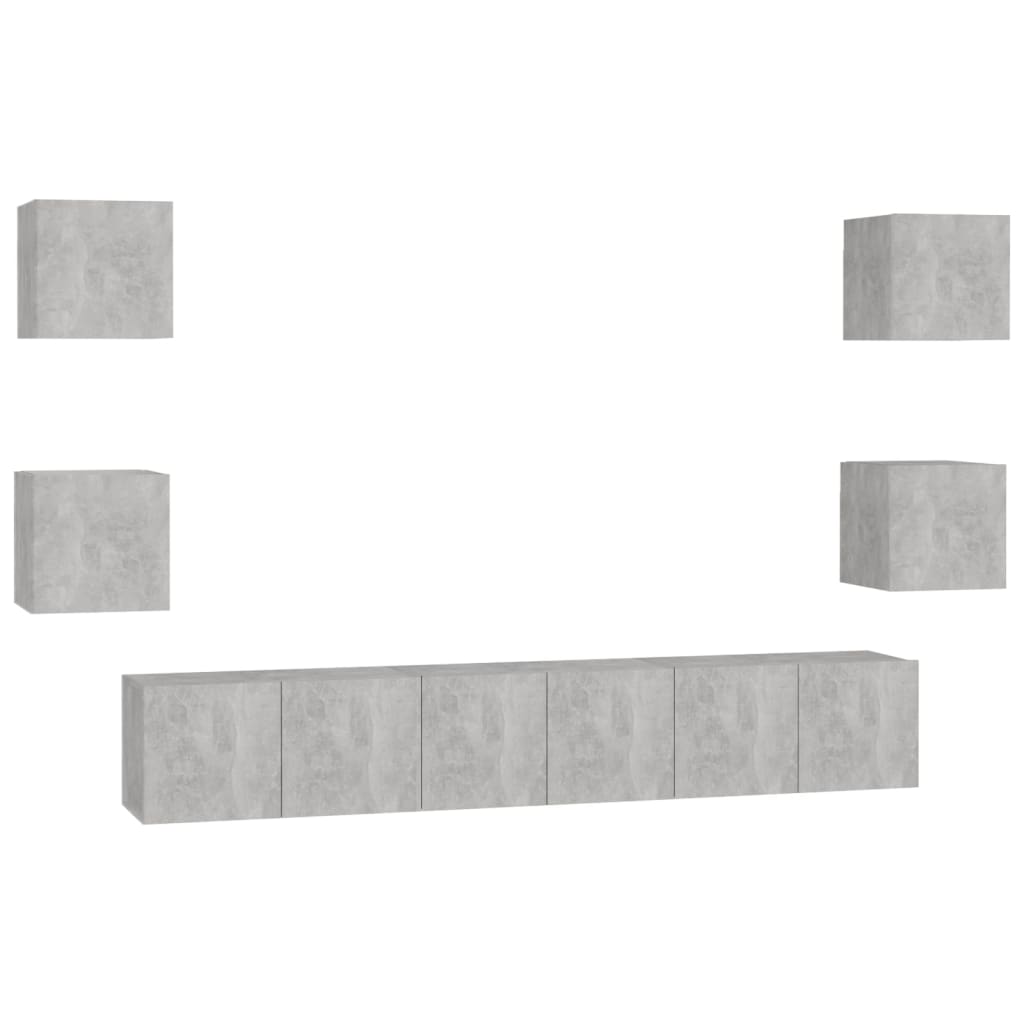 vidaXL Set de muebles de salón 7 pzas madera ingeniería gris hormigón