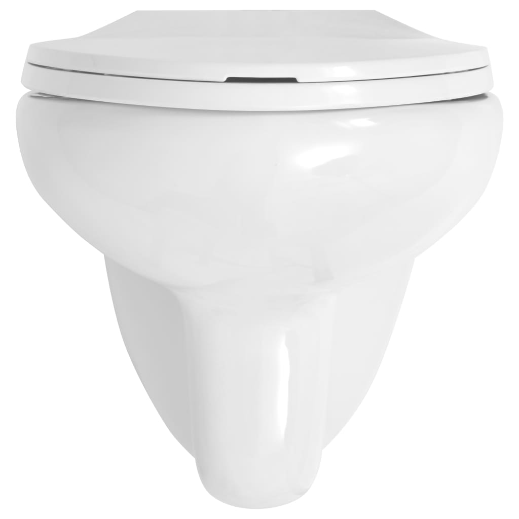 vidaXL Inodoro WC de montaje en pared con cierre suave cerámica blanco