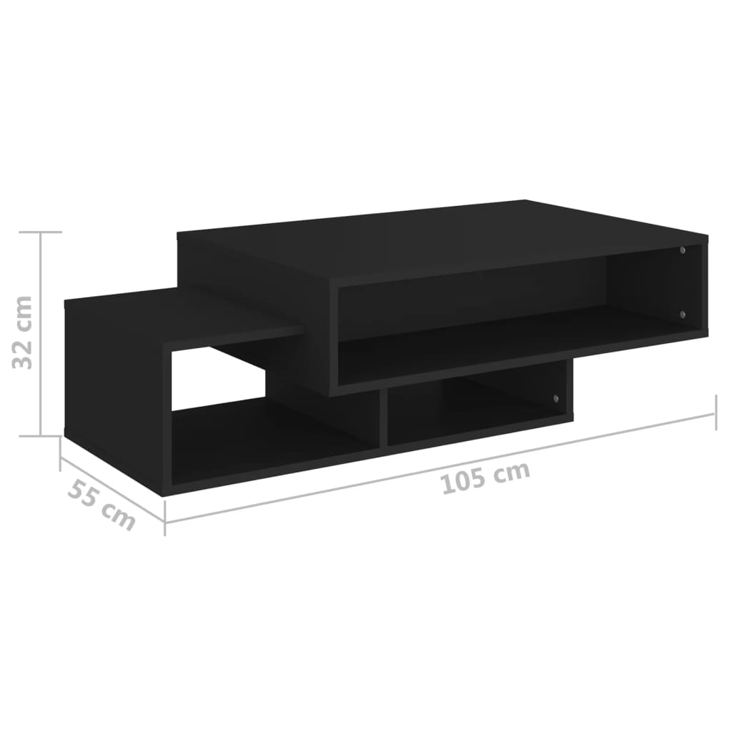 vidaXL Mesa de centro madera ingeniería negra 105x55x32 cm