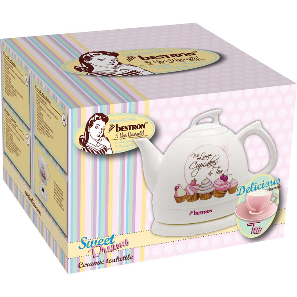 Bestron Hervidor de té cerámica blanco 1785 W DTP800SD