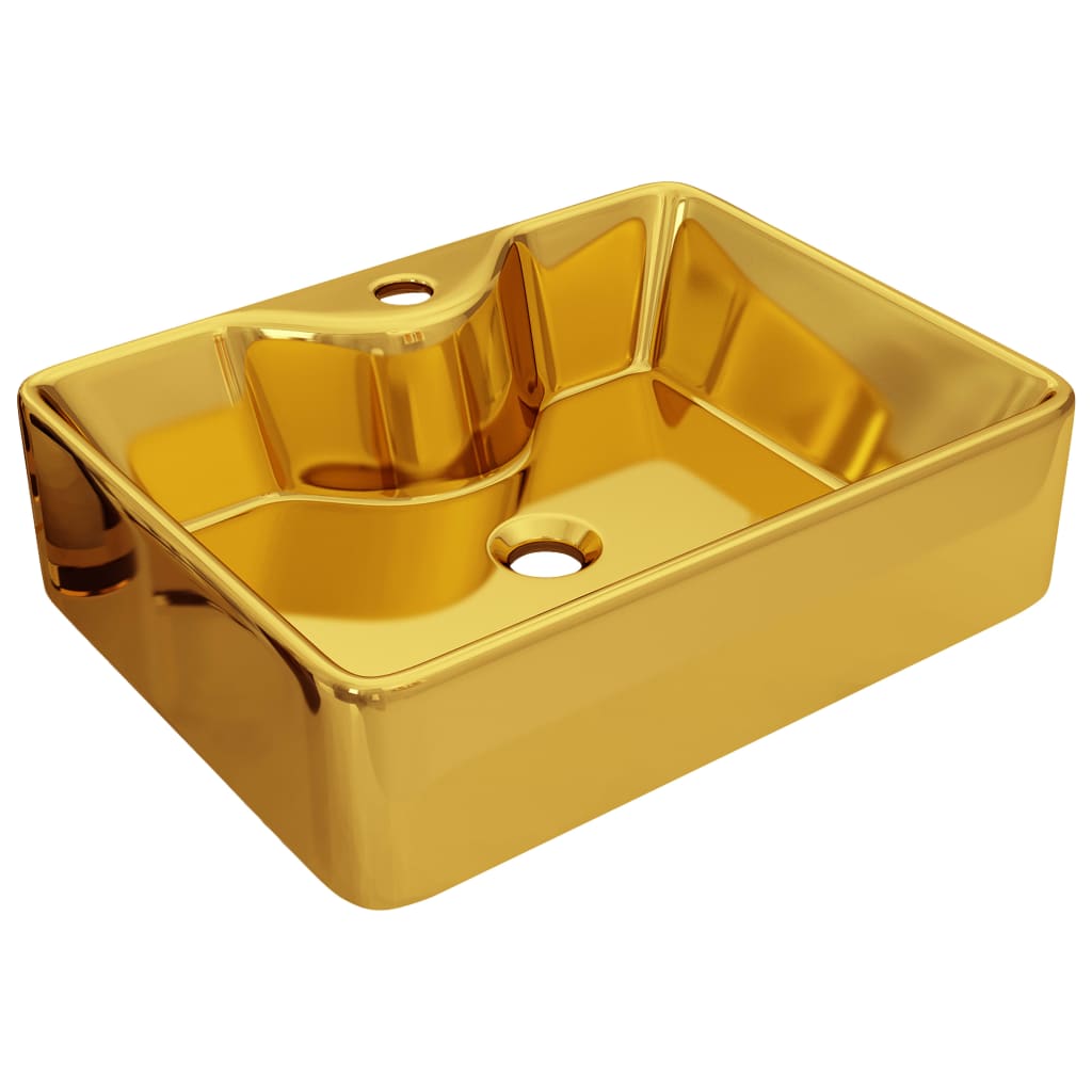vidaXL Lavabo con orificio para grifo 48x37x13,5 cm cerámica dorado