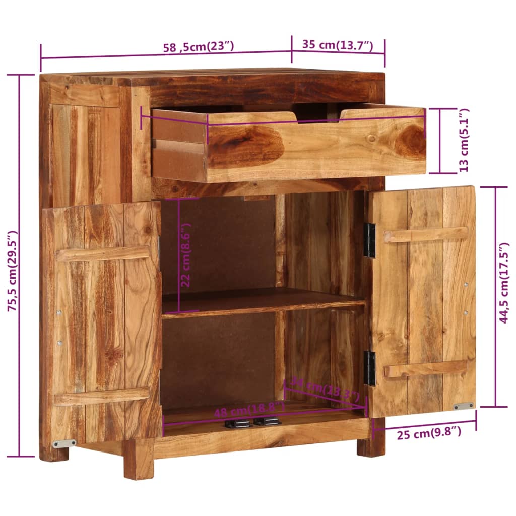 vidaXL Aparador de madera maciza de acacia 58,5x35x75,5 cm