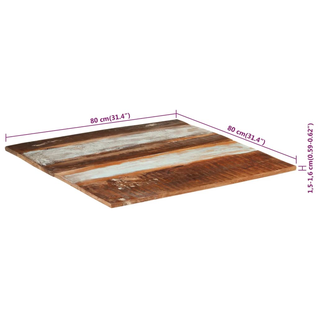 vidaXL Tablero de mesa madera maciza reciclada 80x80x(1,5-1,6) cm