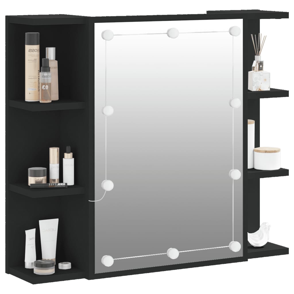 vidaXL Mueble con espejo y LED negro 70x16,5x60 cm