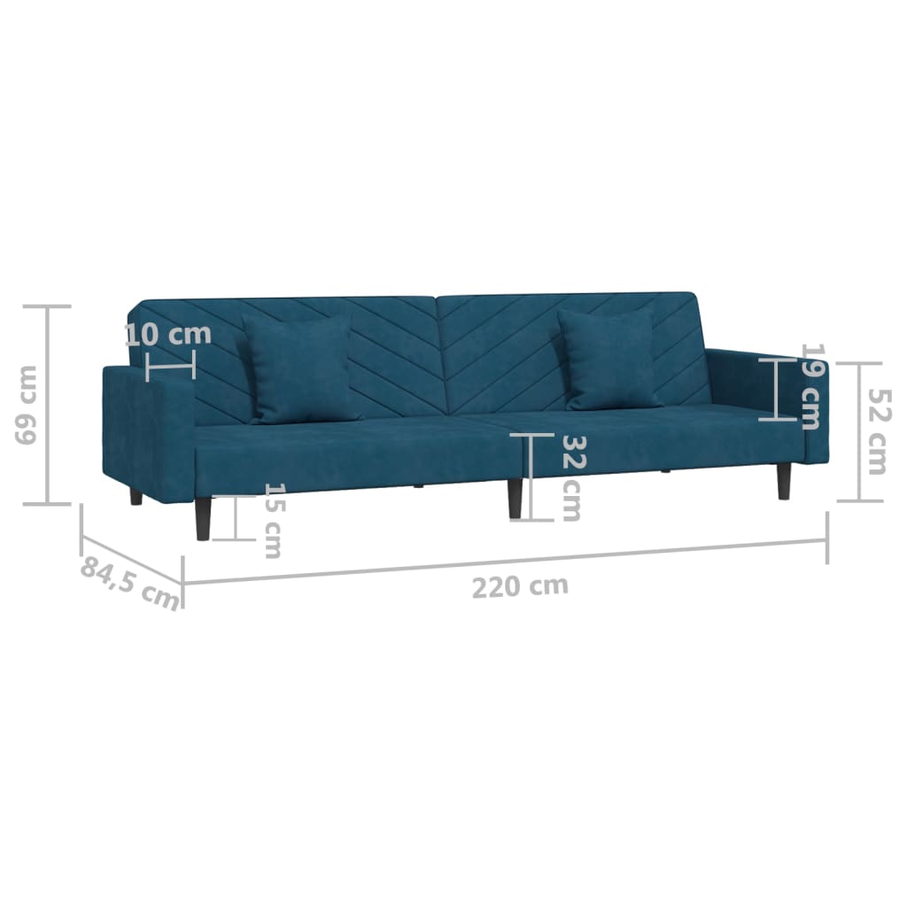vidaXL Sofá cama de 2 plazas con dos almohadas terciopelo azul