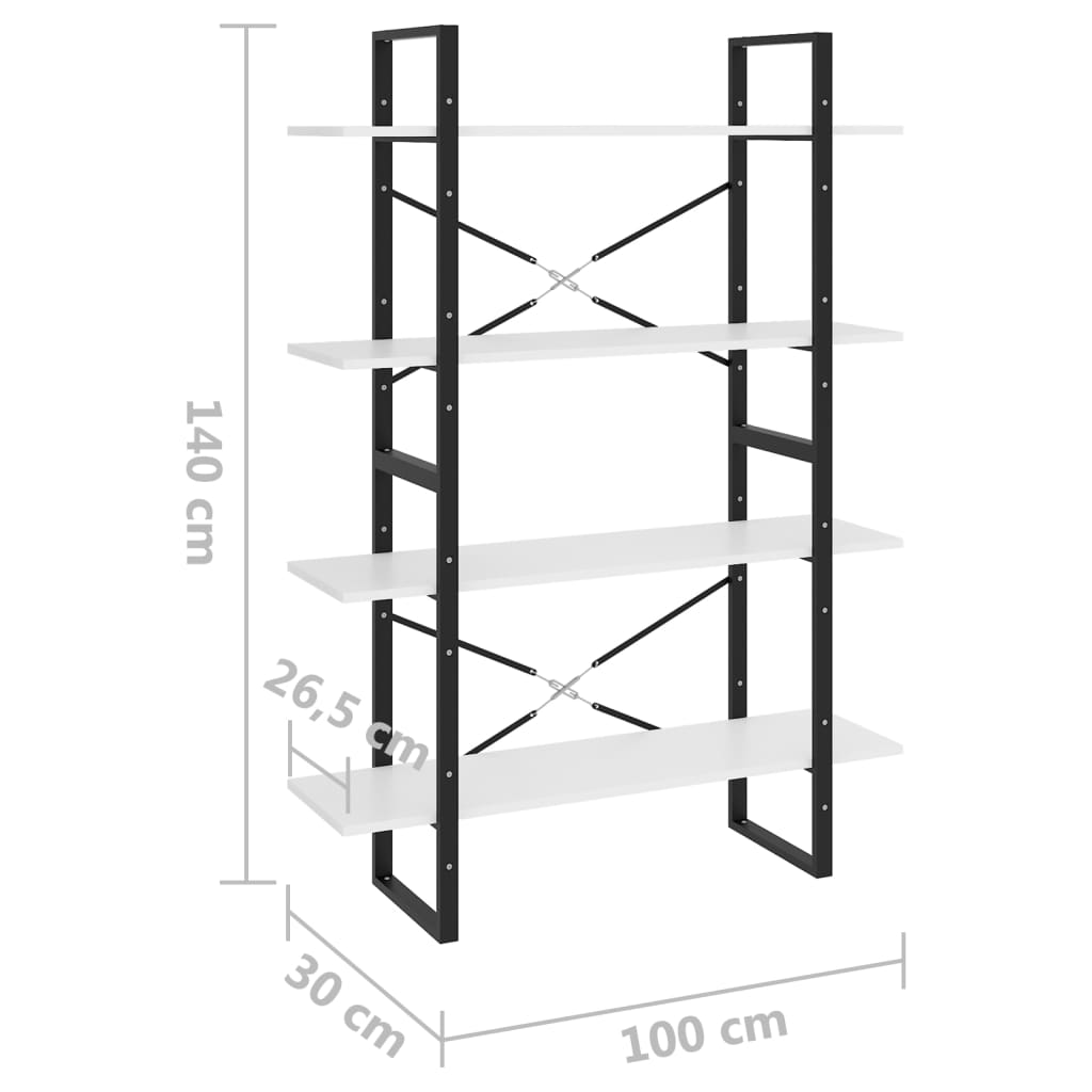 vidaXL Estantería 4 niveles madera contrachapada blanco 100x30x140 cm