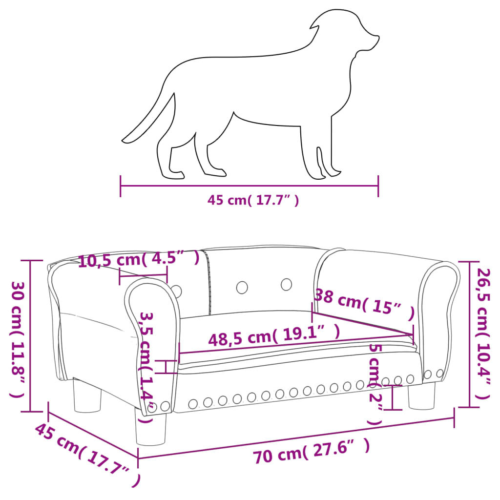 vidaXL Cama para perros de terciopelo crema 70x45x30 cm