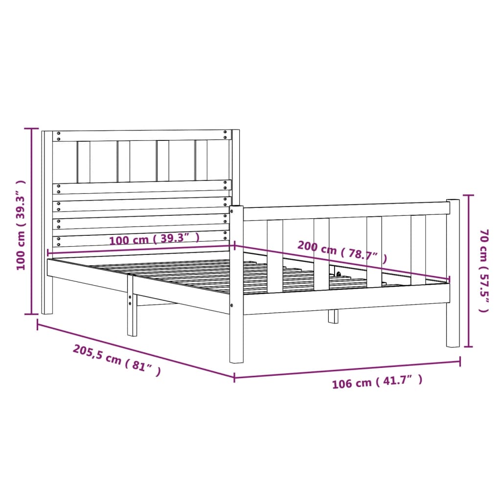vidaXL Estructura de cama madera maciza 100x200 cm
