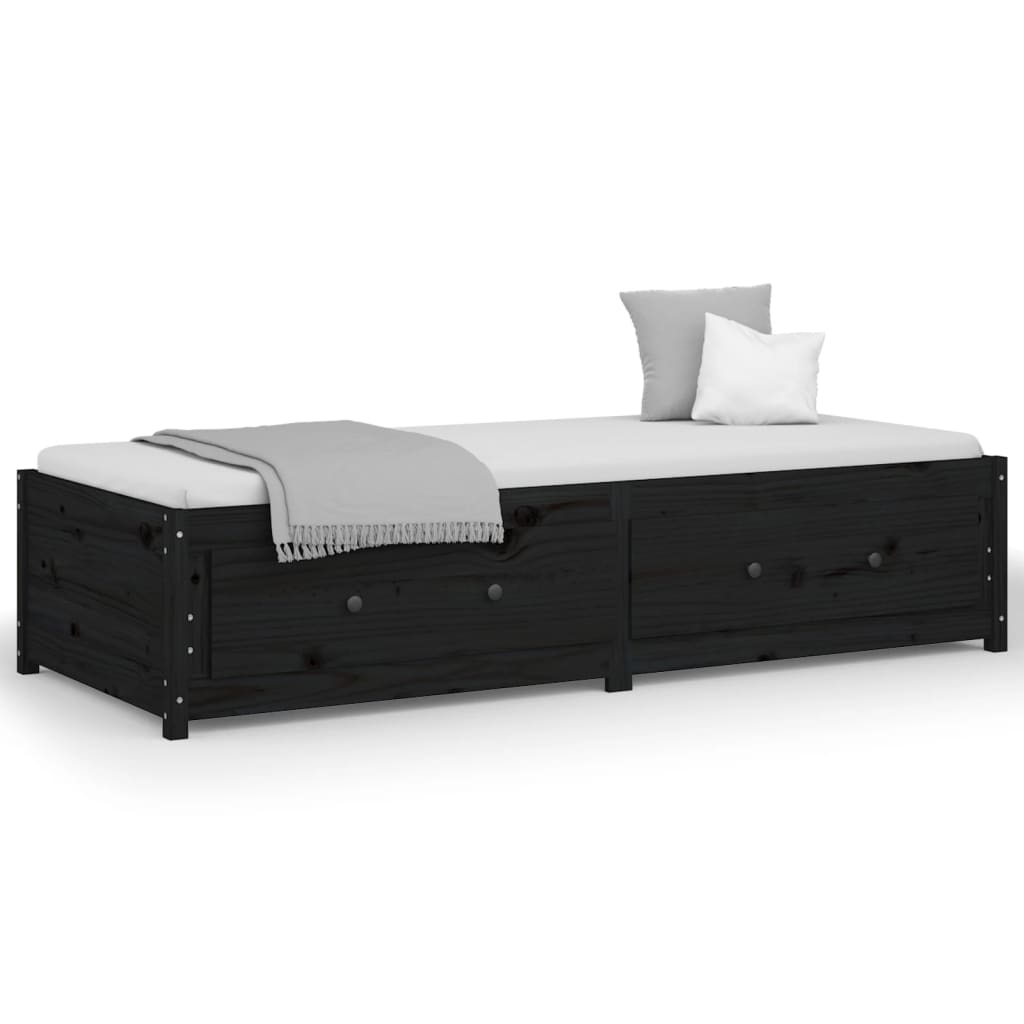 vidaXL Sofá cama de madera maciza de pino negro 75x190 cm