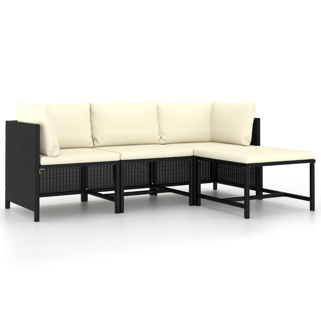 vidaXL Set de sofás de jardín 4 piezas y cojines ratán sintético negro