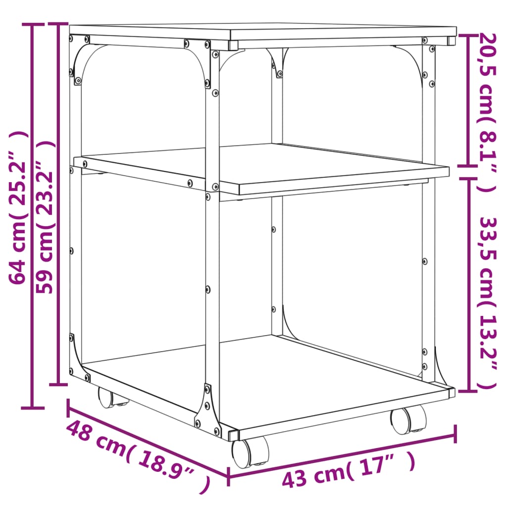 vidaXL Soporte de impresora 3 niveles marrón roble 43x48x64 cm