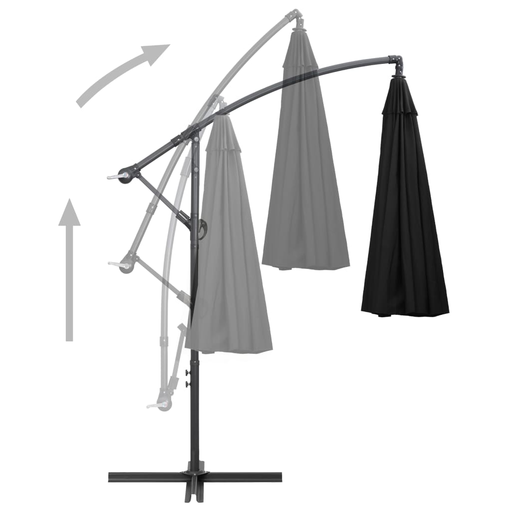 vidaXL Sombrilla colgante con palo de aluminio negro 3 m