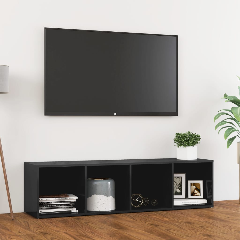 vidaXL Mueble de TV madera contrachapada gris brillo 142,5x35x36,5 cm