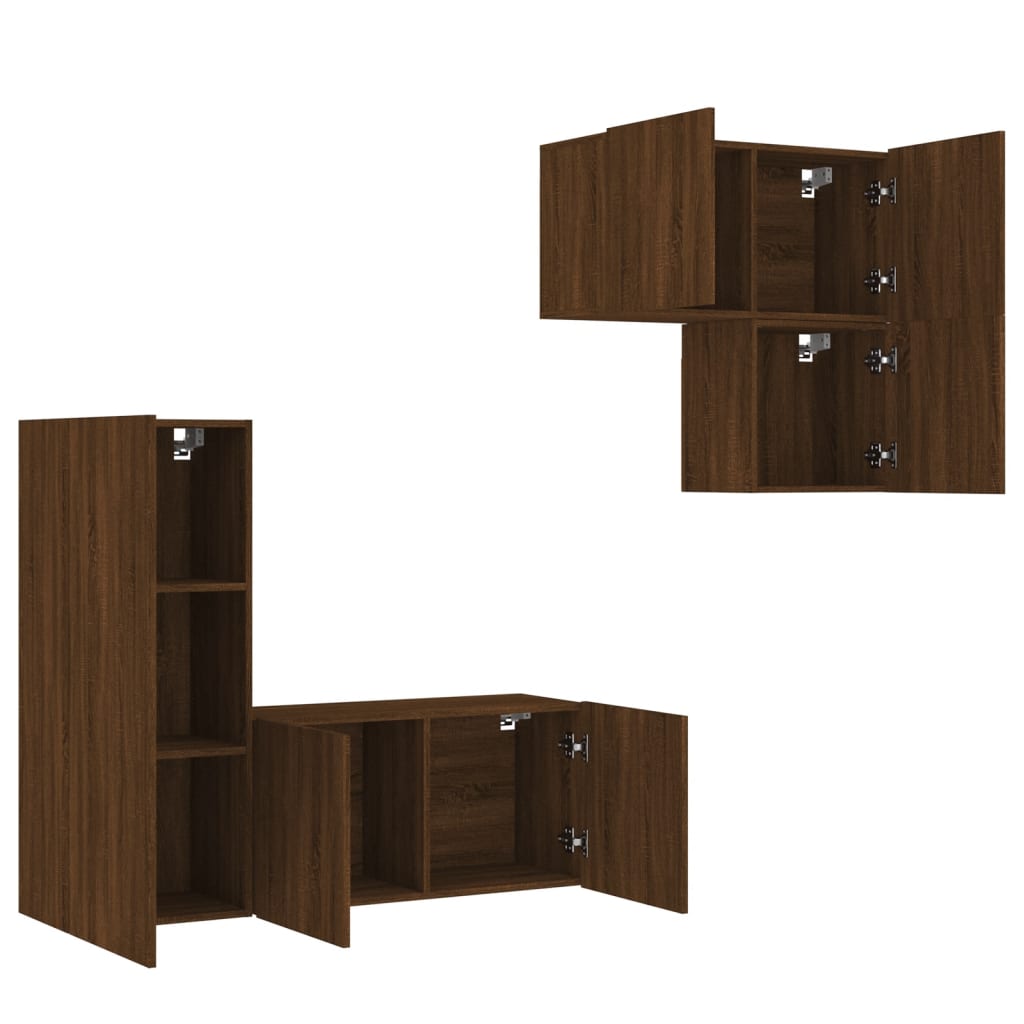 vidaXL Muebles de TV de pared 4 pzas madera de ingeniería marrón roble