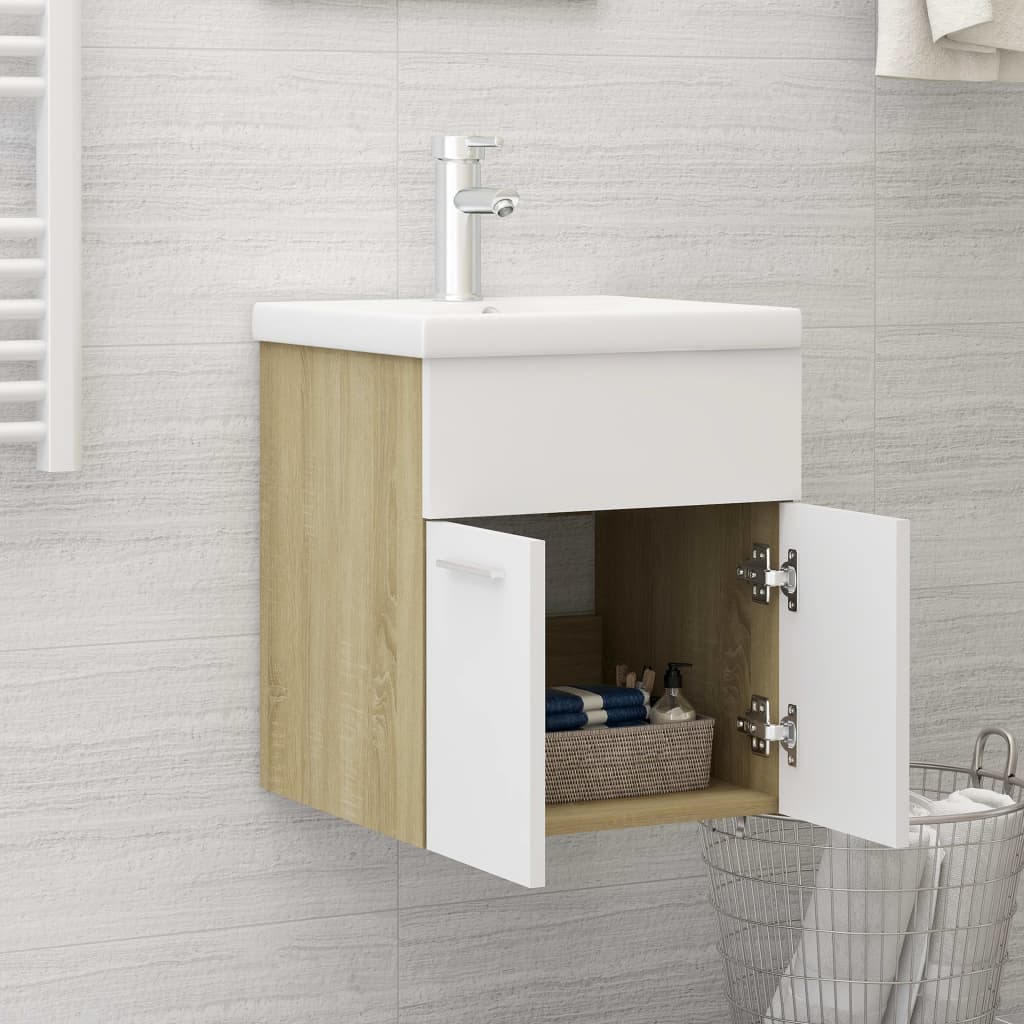 vidaXL Mueble con lavabo aglomerado blanco y roble Sonoma