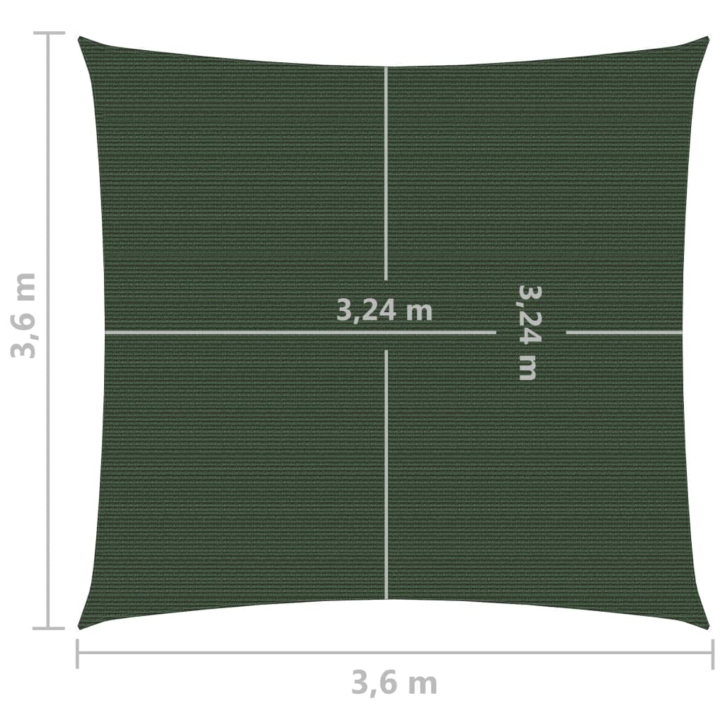vidaXL Toldo de vela HDPE verde oscuro 160 g/m² 3,6x3,6 m