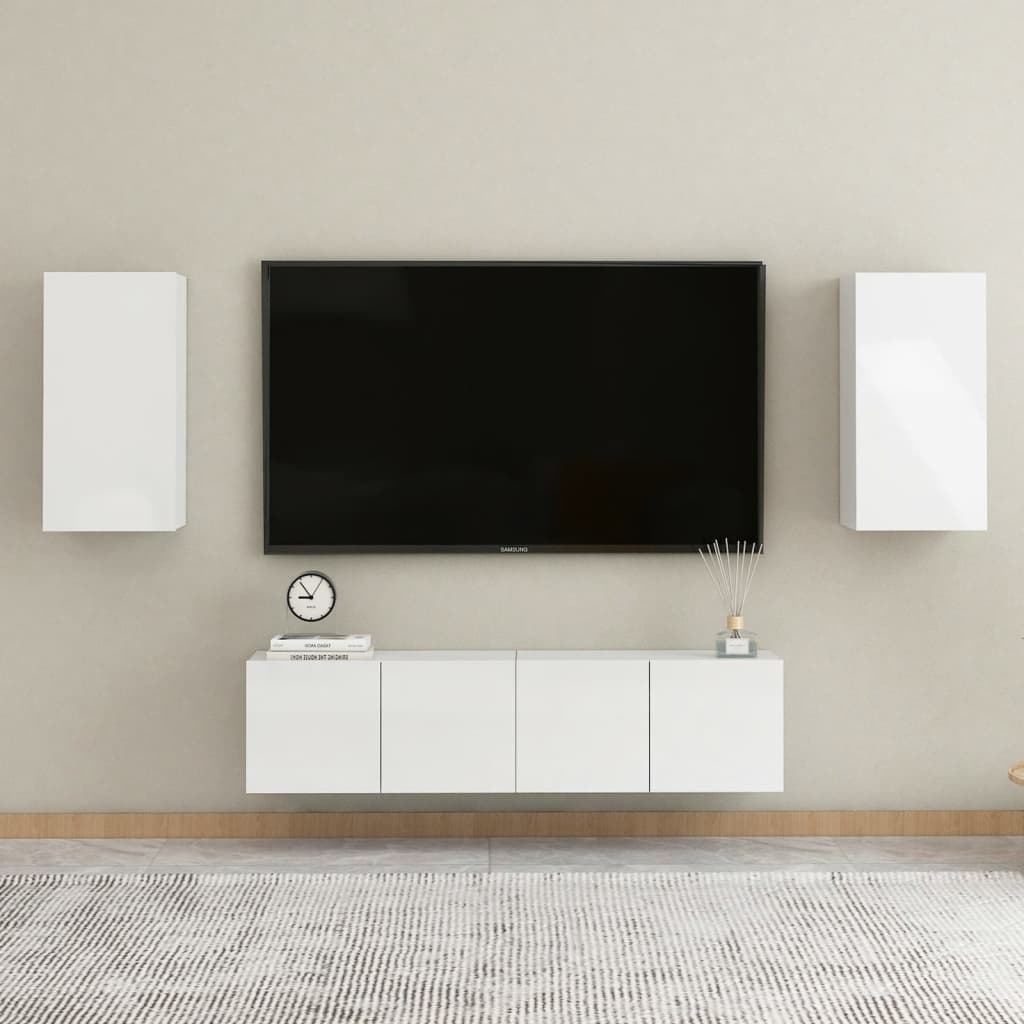 vidaXL Mueble de TV 2 uds contrachapada blanco brillante 30,5x30x60 cm