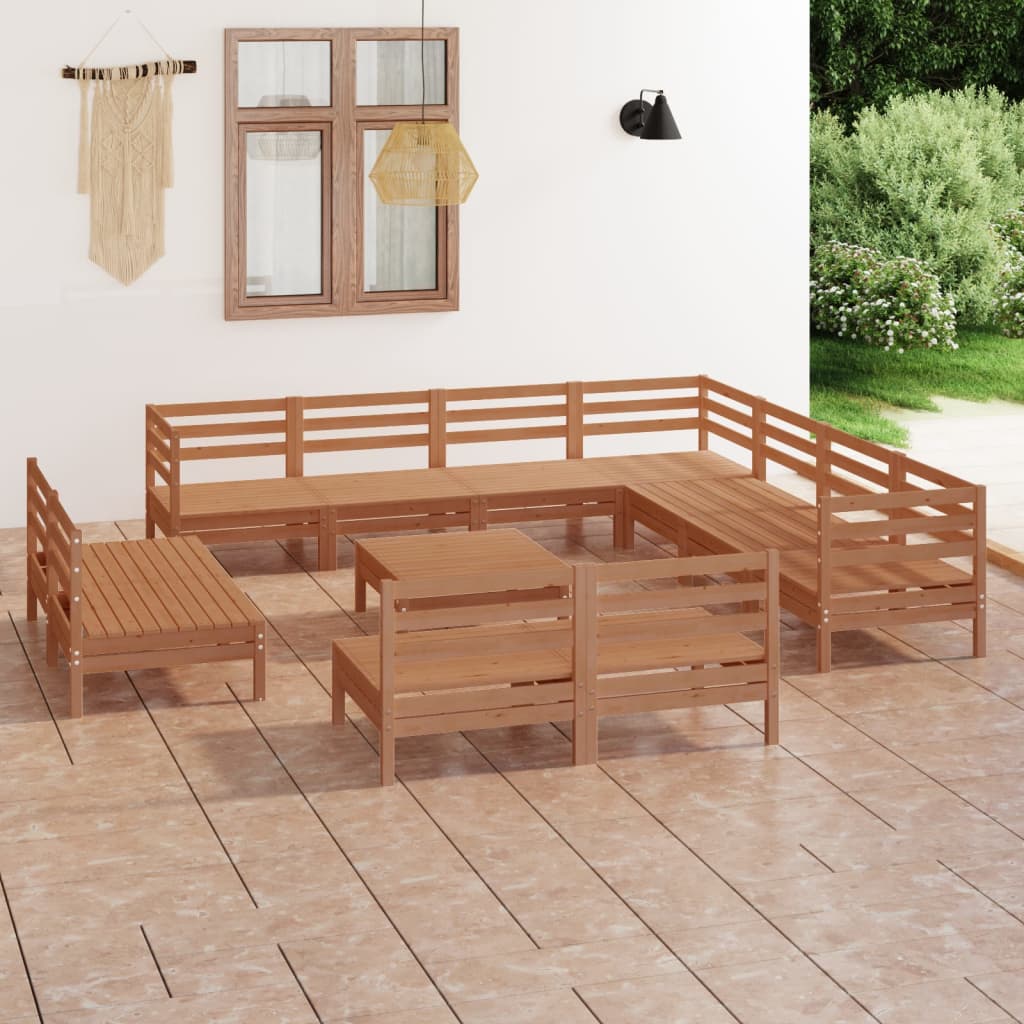 vidaXL Juego muebles de jardín 12 pzas madera maciza pino marrón miel