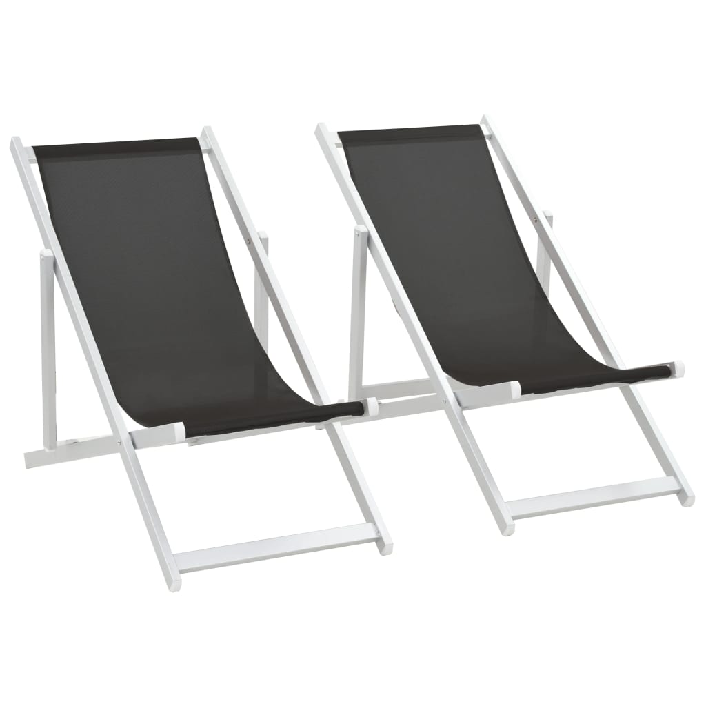 vidaXL Sillas de playa plegables 2 unidades aluminio y textilene negro