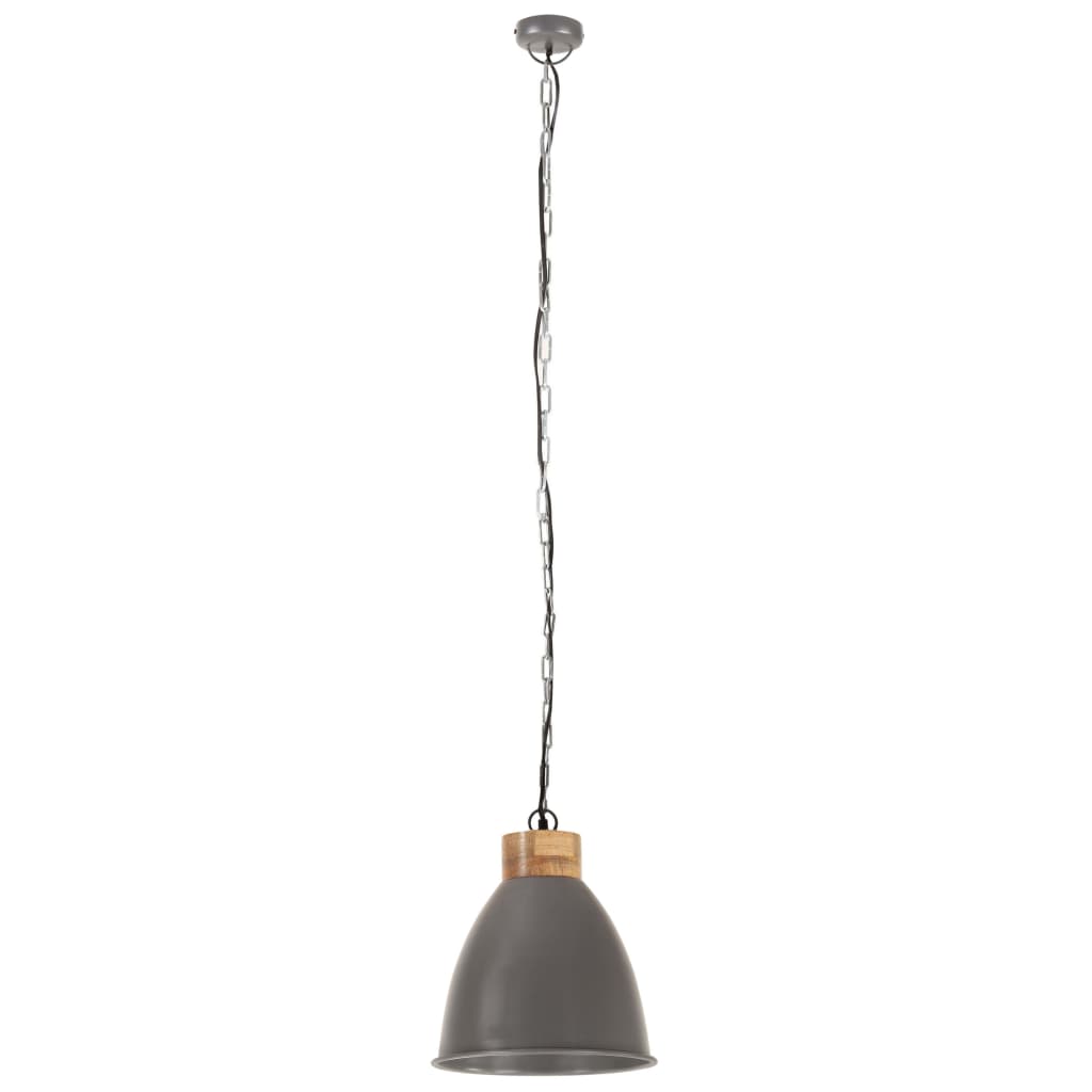 vidaXL Lámpara colgante industrial hierro gris y madera 35 cm E27
