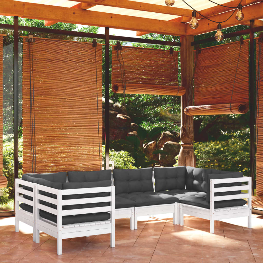 vidaXL Muebles de jardín 6 pzas con cojines blanco madera de pino