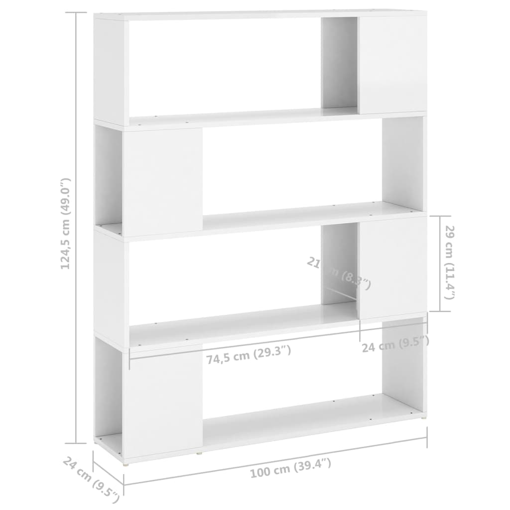 vidaXL Estantería/divisor de espacios blanco brillo 100x24x124 cm