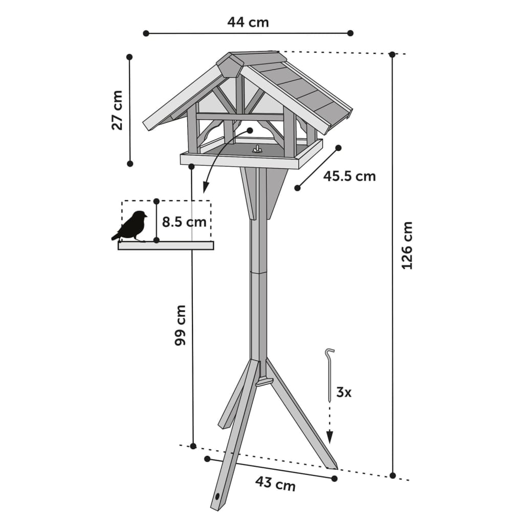 FLAMINGO Comedero para pájaros soporte Vintro natural 44x45,5x126cm