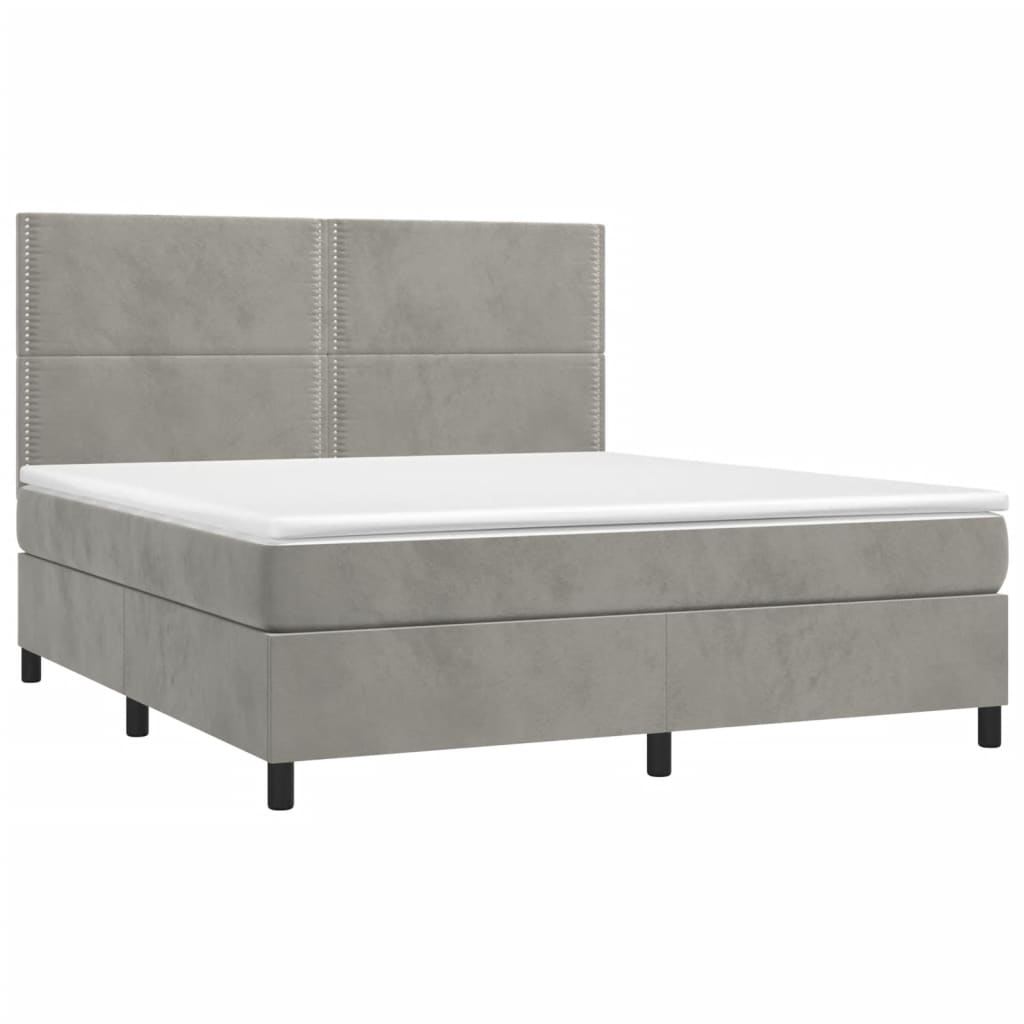 vidaXL Cama box spring colchón y LED terciopelo gris claro 160x200 cm