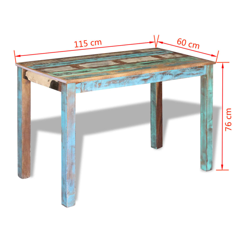 vidaXL Mesa de comedor de madera maciza reciclada 115x60x76 cm