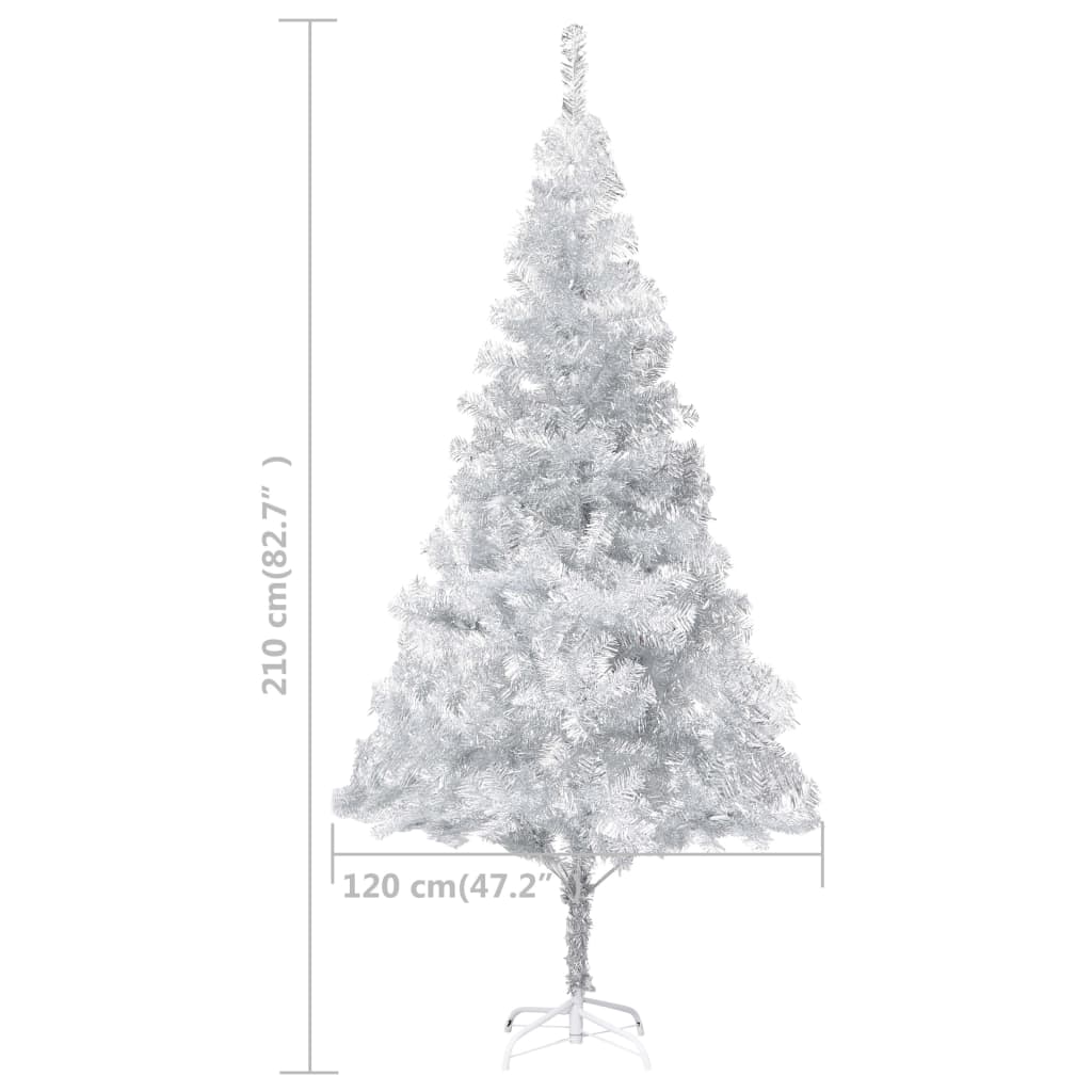 vidaXL Árbol de Navidad preiluminado luces y soporte plateado 210 cm