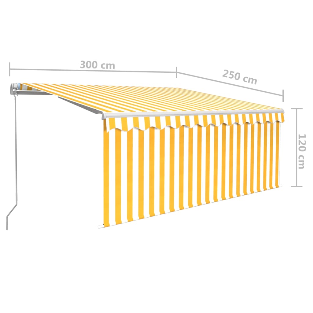 vidaXL Toldo retráctil manual con persiana amarillo y blanco 3x2,5 m