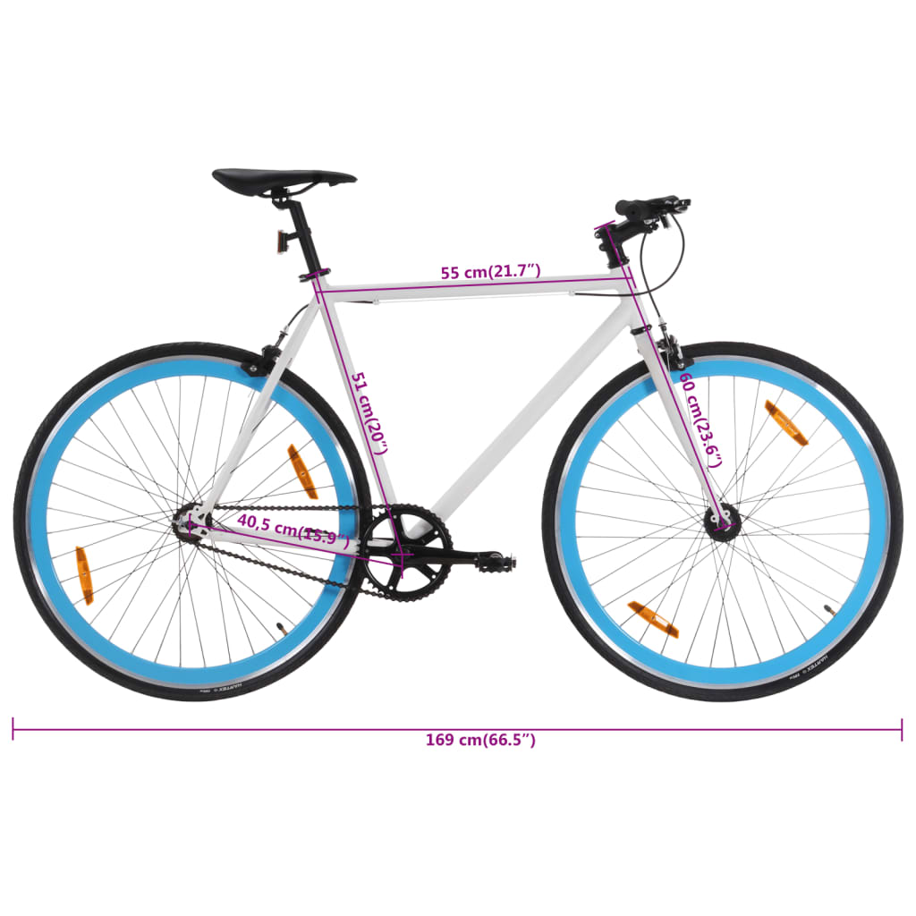 vidaXL Bicicleta de piñón fijo blanco y azul 700c 51 cm