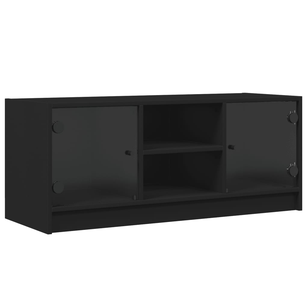 vidaXL Mueble de TV con puertas de vidrio negro 102x37x42 cm