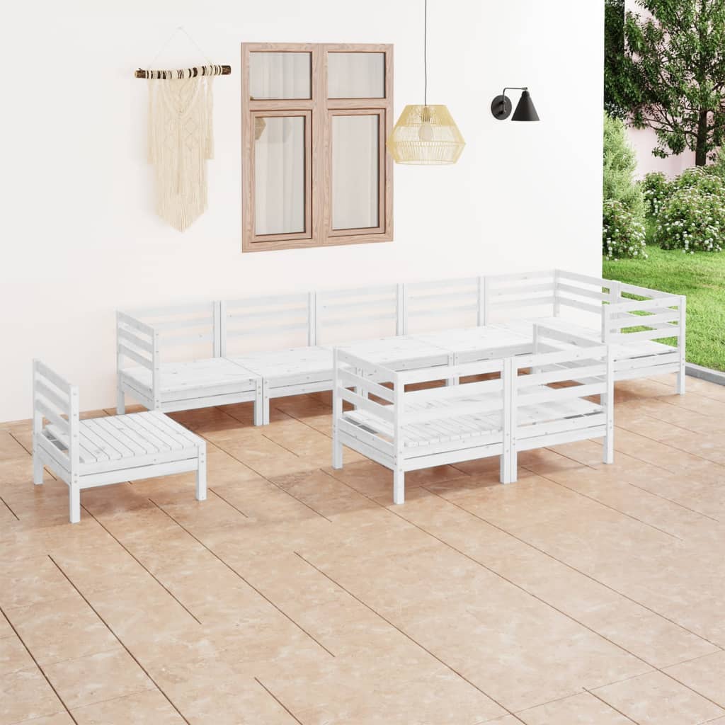 vidaXL Juego de muebles de jardín 9 piezas madera maciza pino blanco