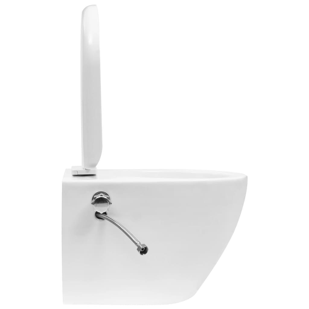 vidaXL Inodoro WC de pared sin bordes cisterna oculta cerámica blanco