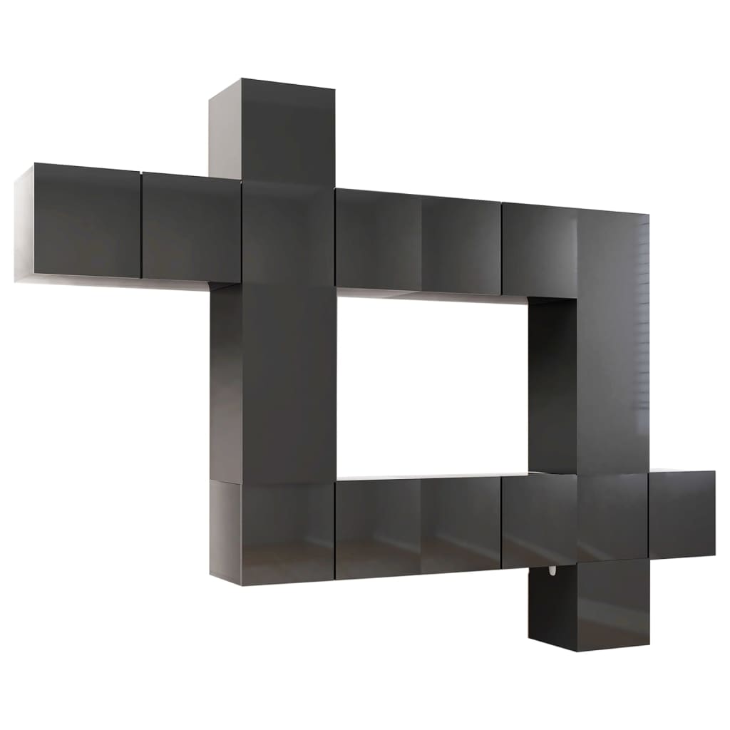 vidaXL Muebles de TV de salón 10 pzas madera de ingeniería gris brillo