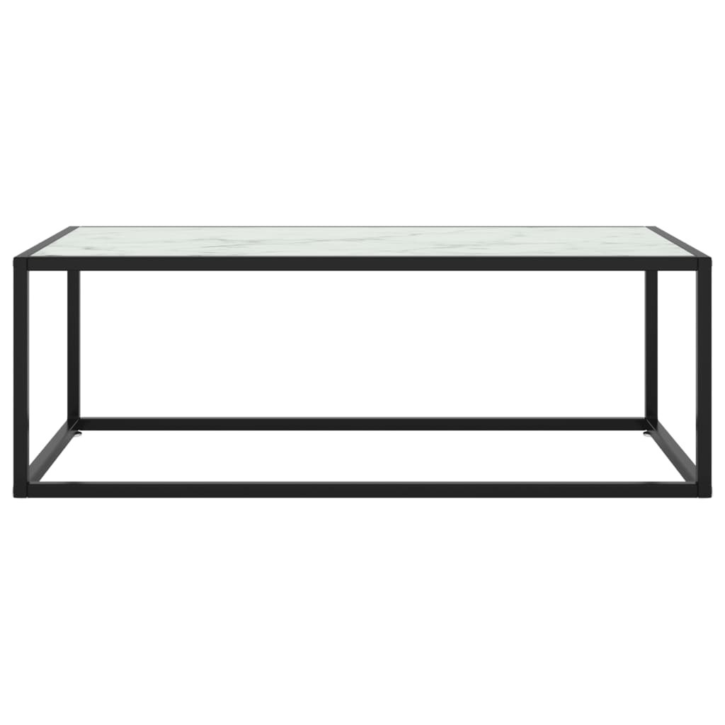 vidaXL Mesa de centro negra con vidrio de mármol blanco 100x50x35 cm