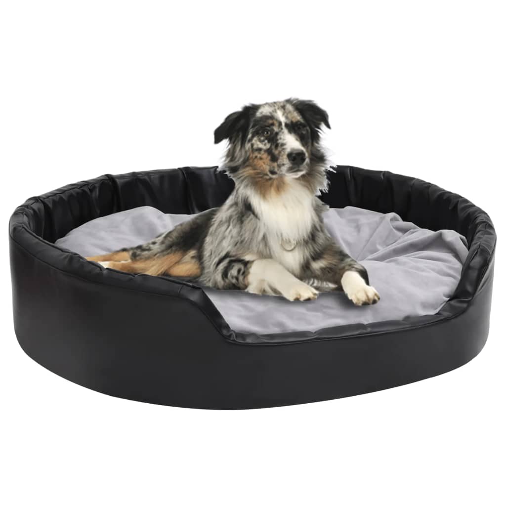 vidaXL Cama para perros felpa y cuero sintético negro gris 99x89x21 cm