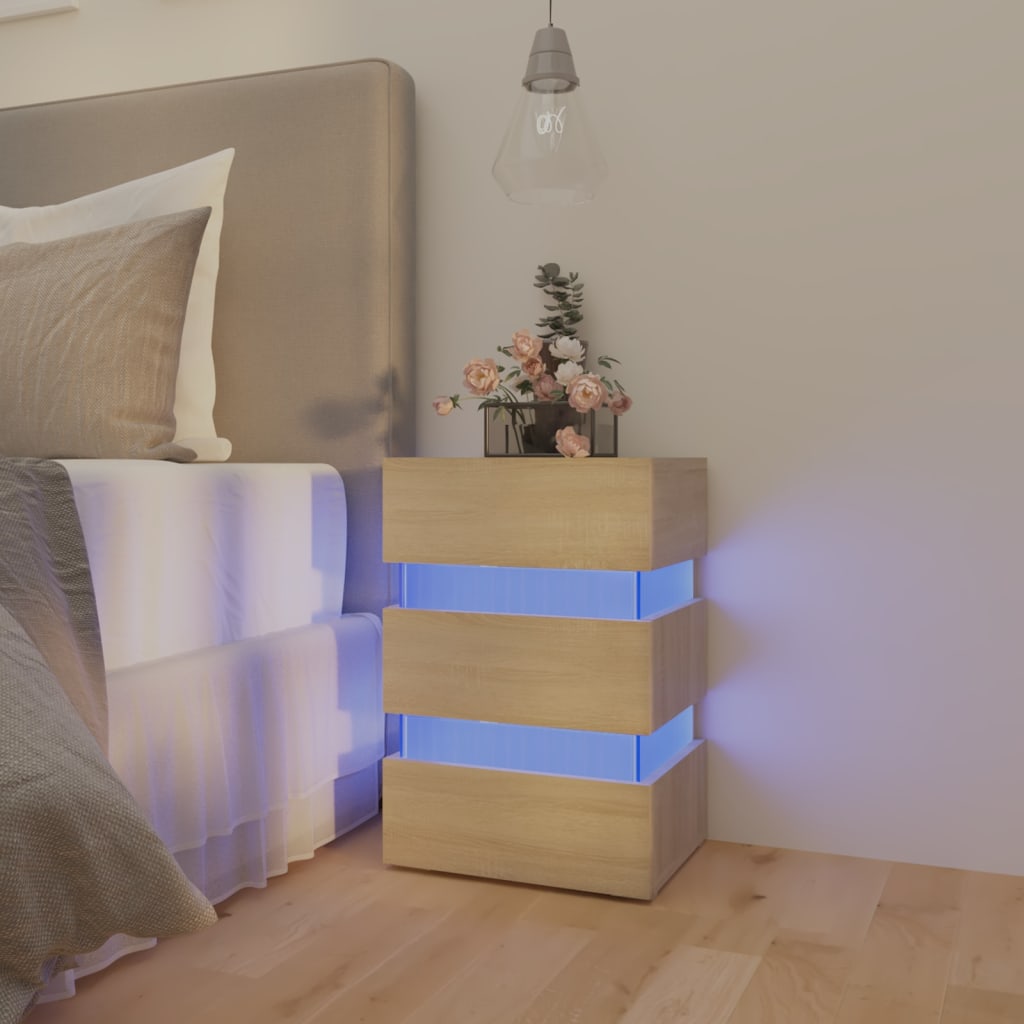 vidaXL Mesita de noche luz LED madera de ingeniería Sonoma 45x35x67 cm