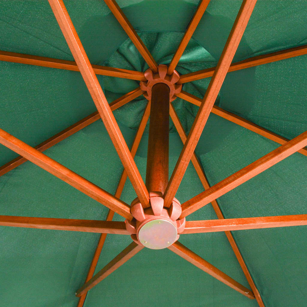 vidaXL Sombrilla colgante 350 cm con palo de madera verde