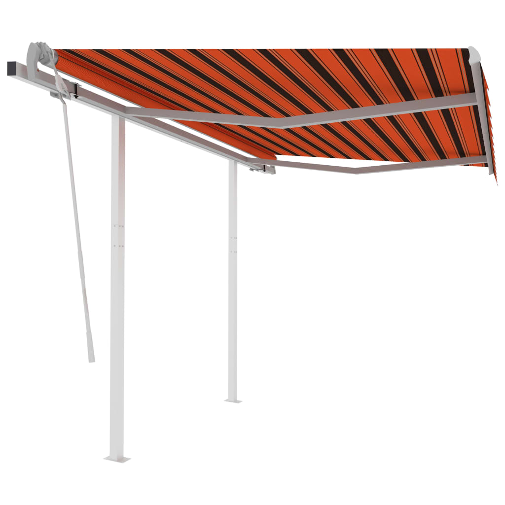 vidaXL Toldo manual retráctil con postes naranja y marrón 3x2,5 m