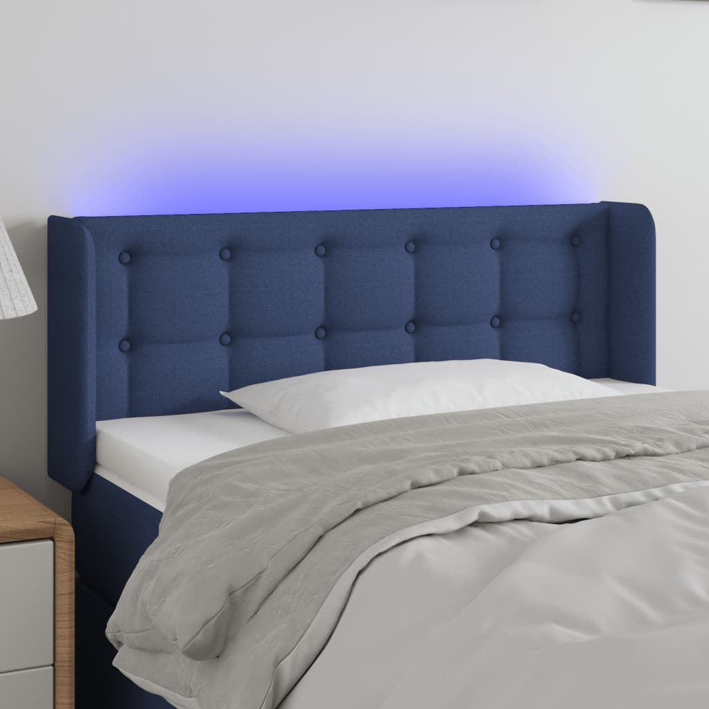 vidaXL Cabecero con LED de tela azul 103x16x78/88 cm