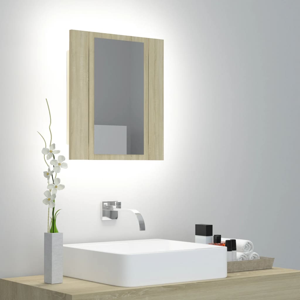 vidaXL Armario espejo de baño LED acrílico roble Sonoma 40x12x45 cm