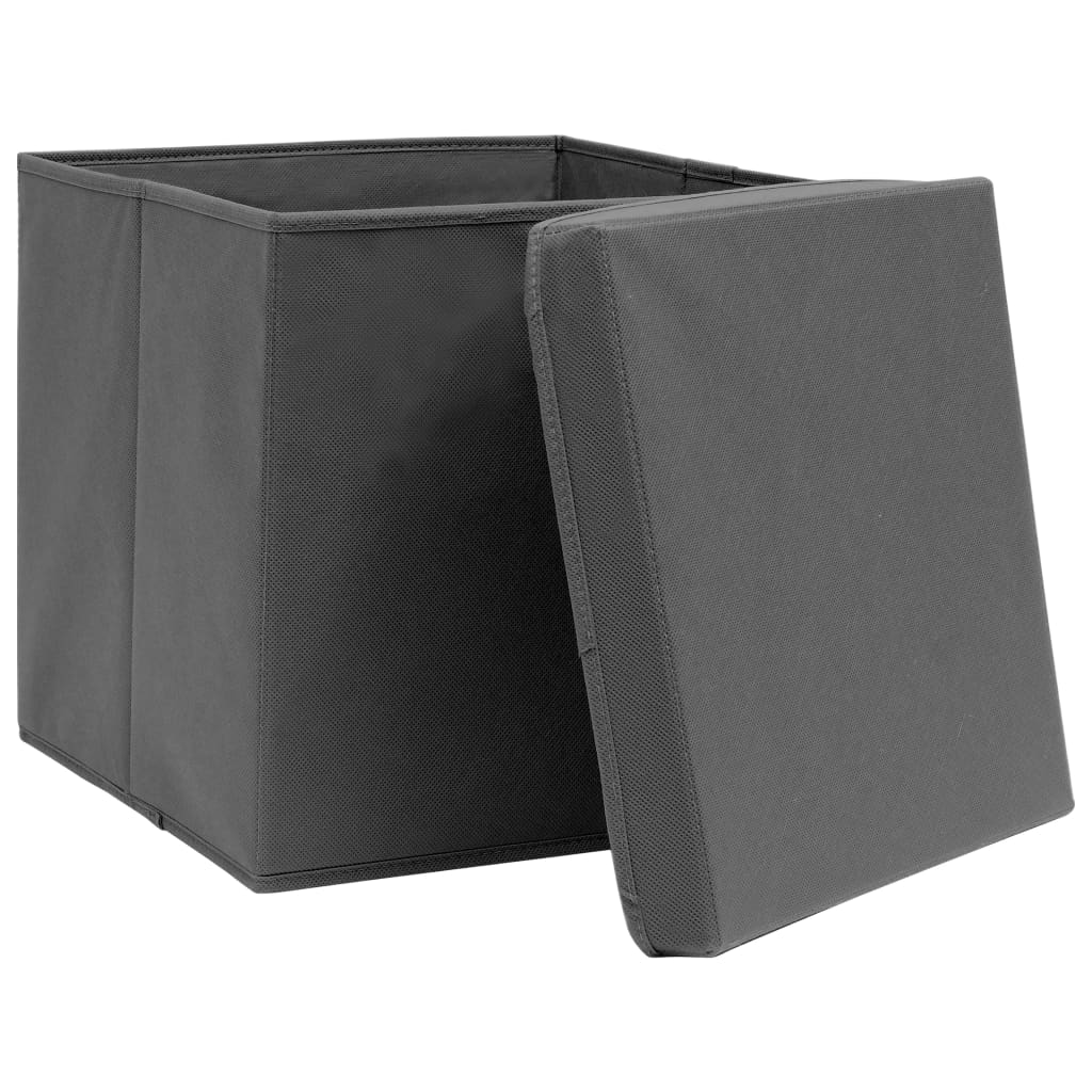 vidaXL Cajas de almacenaje con tapas 4 uds tela gris 32x32x32 cm
