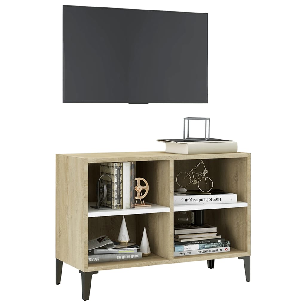 vidaXL Mueble de TV con patas metal blanco roble Sonoma 69,5x30x50 cm