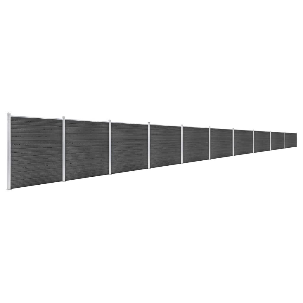 vidaXL Juego de paneles de valla WPC negro 1737x186 cm